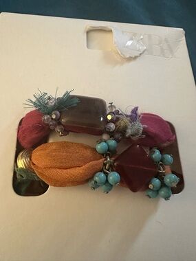 Colorful Beaded Fabric Stretch Bracelet - Turquoise, Magenta, Mustard